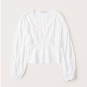 Abercrombie Button Up Waisted Top White Blouse Med